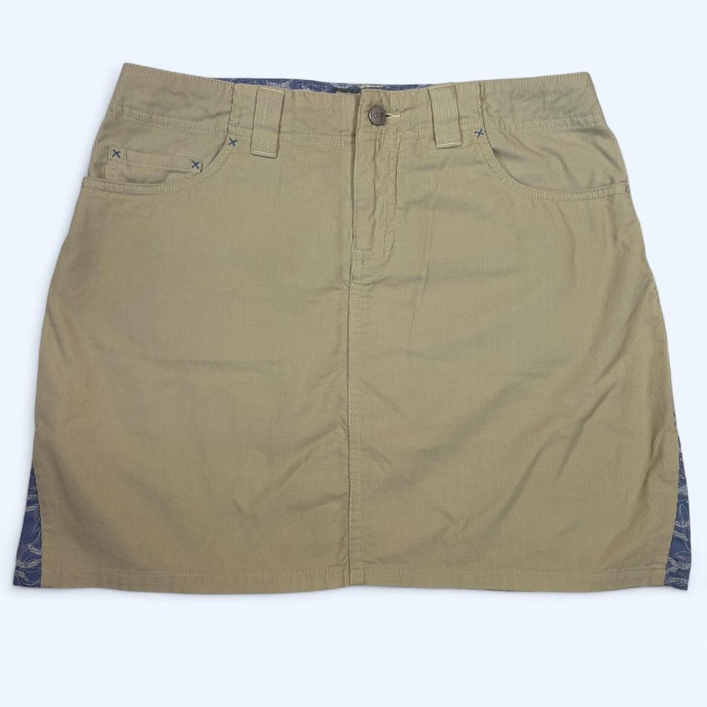 Horny Toad Tan mini skirt with blue floral trim on sides